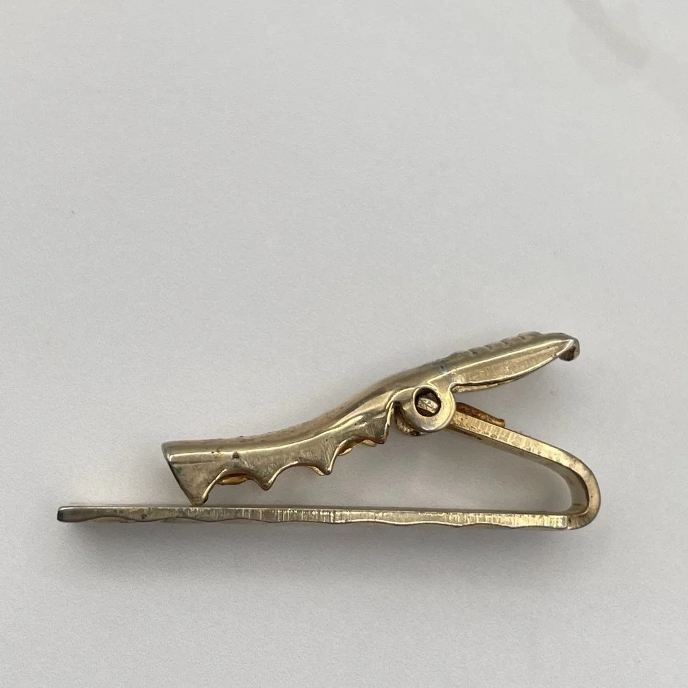 Vintage Gold Tone Tie Clip Bar Textured Hammered Engraving Space Classic Men Y2K
